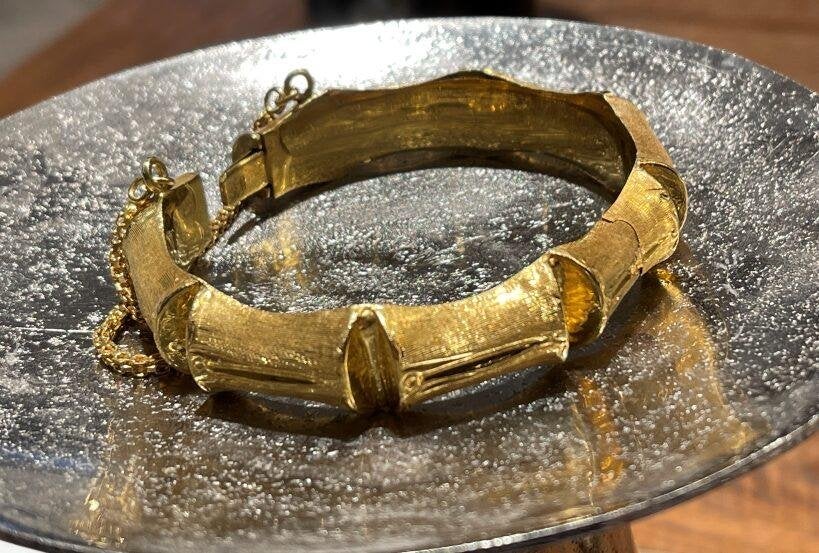 Oosterse Gouden Gelede Vintage Slavenband 18 KRT, Ophalen of Verzenden, Zo goed als nieuw, Info@kleenedelmetalen.nl, Goud