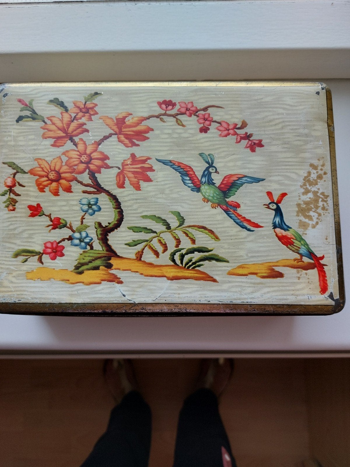 Vintage van Melle koekblik met vogeldecoratie, Antiek en Kunst, Ophalen of Verzenden
