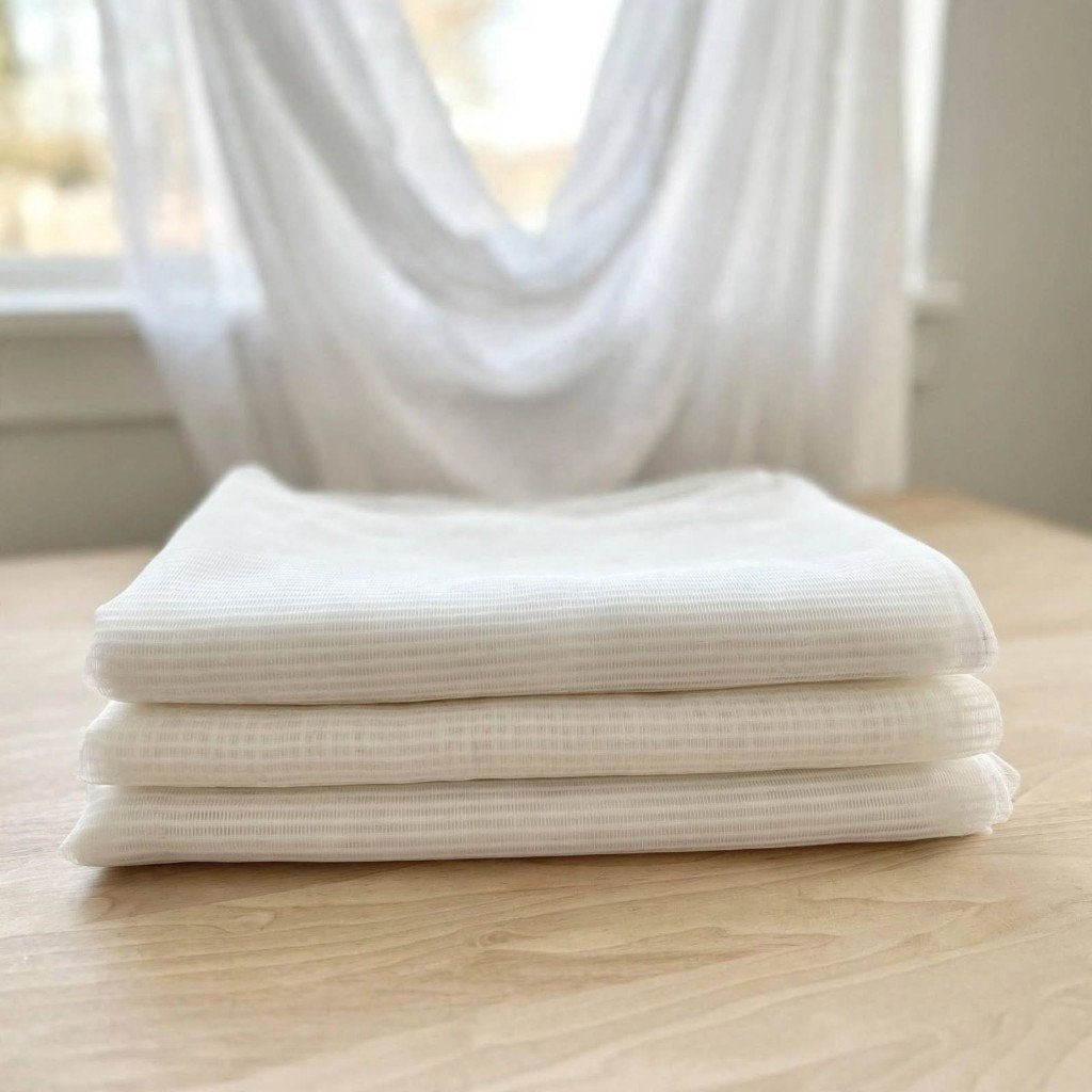 3x Witte Vitrage Gaasgordijn Stof Coupons / Restanten, 120 cm of meer, Wit, Ophalen of Verzenden, Zo goed als nieuw