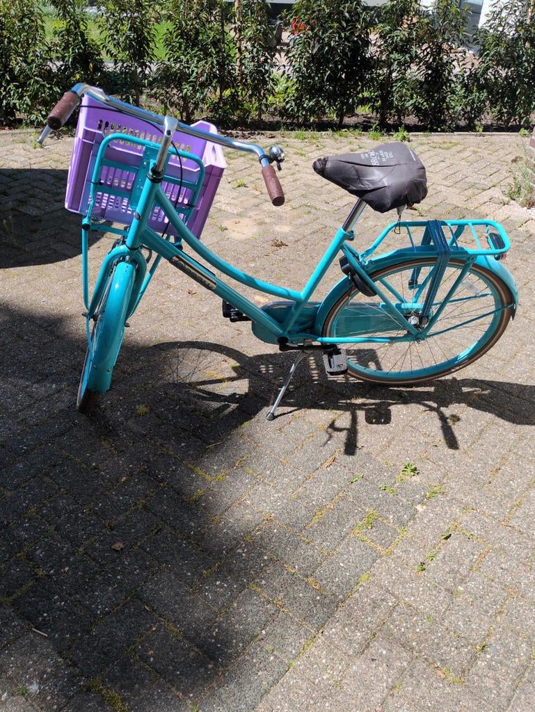 Popal Meisjesfiets 26 Inch met krat Blauw ~ Gebruikt, Terugtraprem, Gebruikt, Handrem, Popal