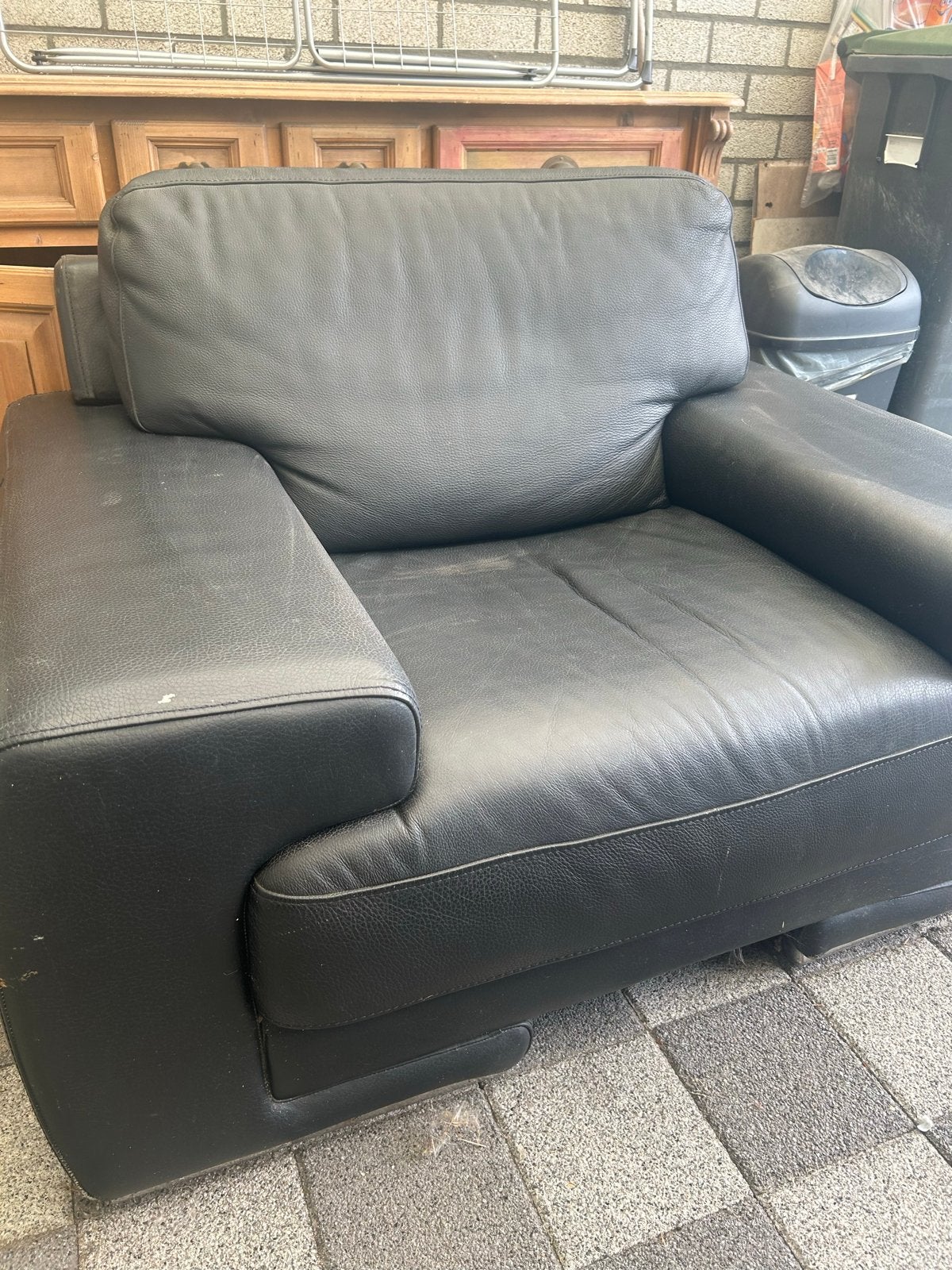 Comfortabele zwarte leren fauteuil, Ophalen, Gebruikt, Zwart, Leer