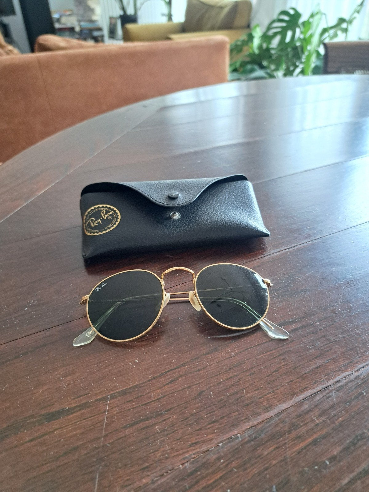 Ray-Ban Round Metal RB 3447 Zonnebril Goud Zwart, Ophalen, Zo goed als nieuw, Zwart, Ray-Ban