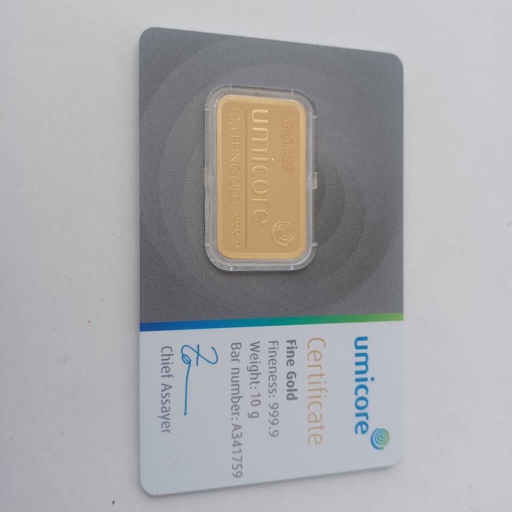 10 gram goudbaar Umicore, Ophalen of Verzenden, Goud