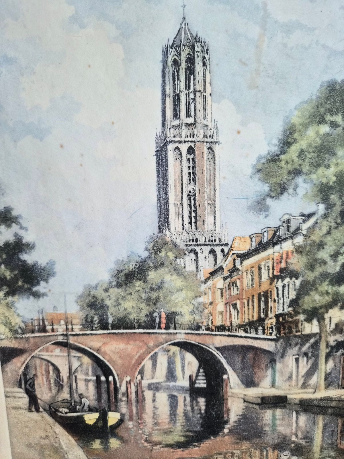 Mooie Schilderij Domtoren Utrecht, Antiek en Kunst, Ingelijst, 1950 - 1999, Ophalen of Verzenden, Overige technieken