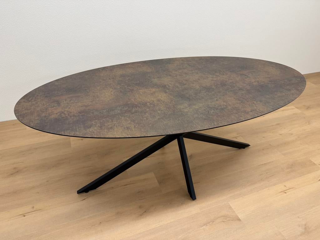 Ovale eettafel HPL Roest 200x100 - Direct Leverbaar, 100 tot 150 cm, 200 cm of meer, Ophalen of Verzenden, Zo goed als nieuw