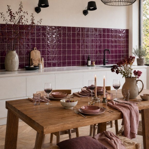 Estudio Maestría Mindelo Royal Purple Glans Wandtegel 13x13, Ophalen of Verzenden, Nieuw, Landelijk chique