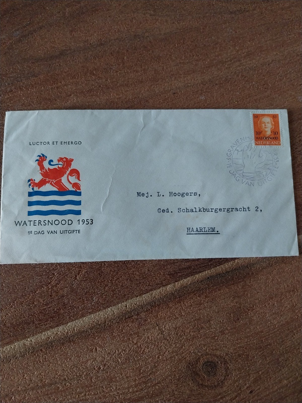 Nederlandse gelopen FDC E 12 watersnood 1953 CW is 12,00., Postzegels en Munten, Ophalen of Verzenden