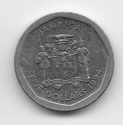 Jamaica 5 dollars 1994 KM# 163, Verzenden, Midden-Amerika, Losse munt