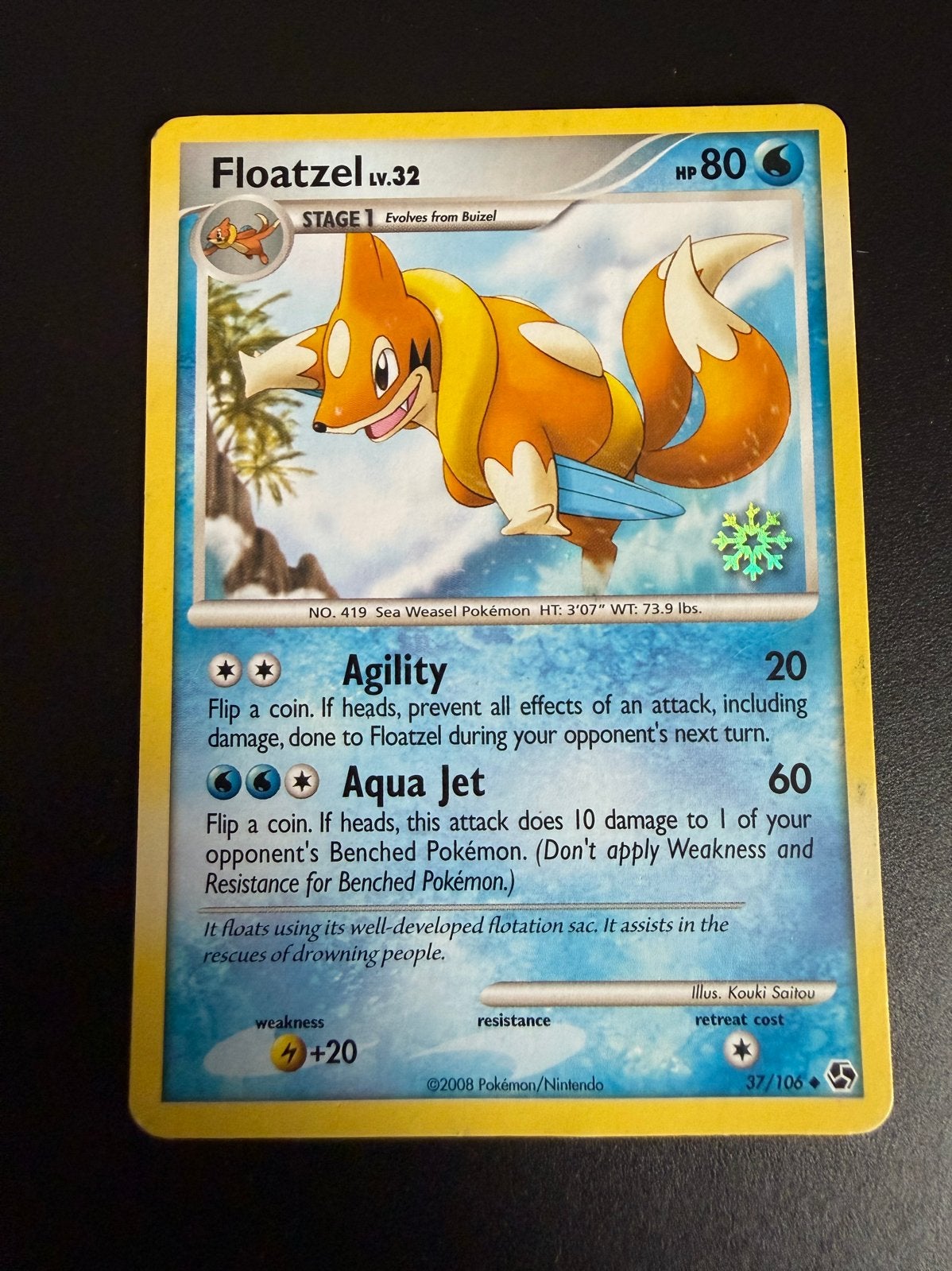 Pokémon Kaart Floatzeel Lv.32 - Snowflake stamp, Ophalen of Verzenden, Zo goed als nieuw, Losse kaart