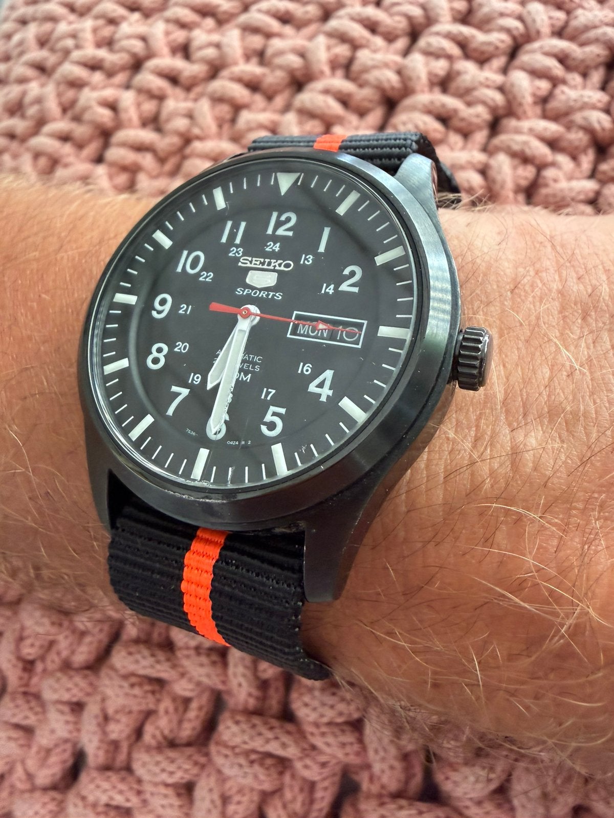 Seiko 5 Sports SNZG17 Automatic 7S36 – 23 Jewels – 2 banden, Gebruikt, Staal, Polshorloge, Ophalen of Verzenden