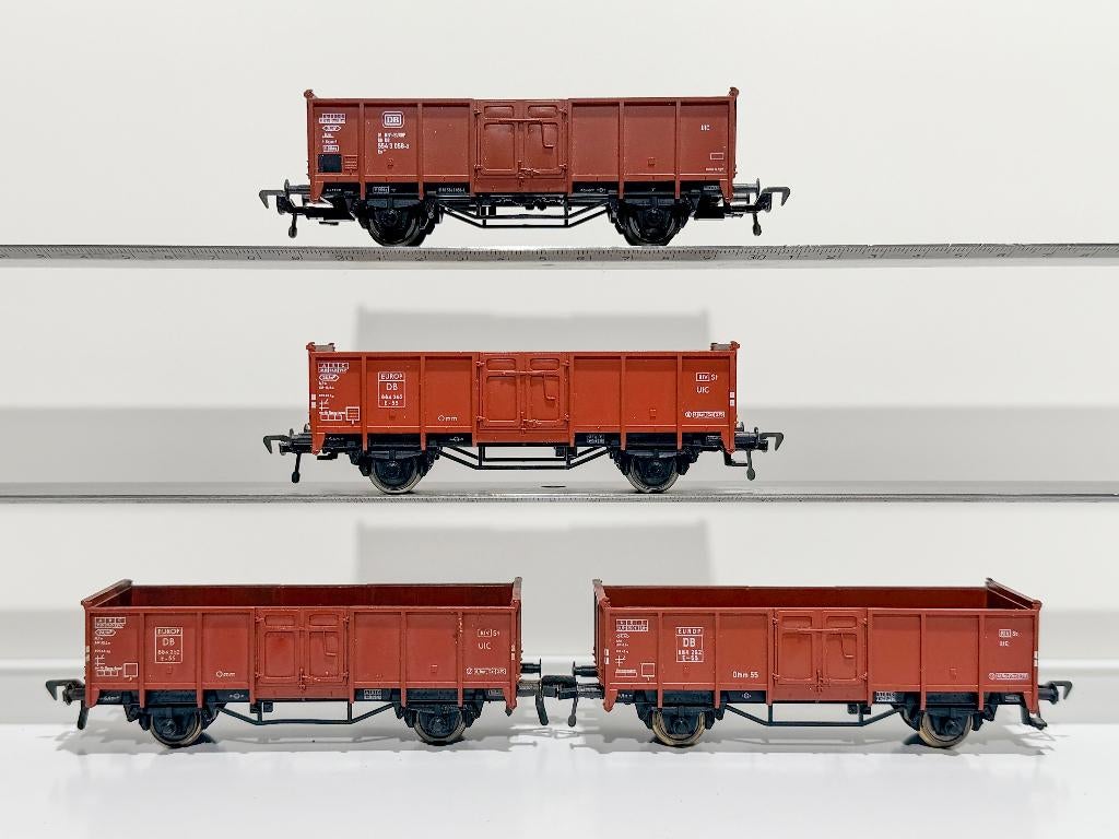 FLM: set van 4 (10cm) lange hoge bak wagons voor H0-spoor, Hobby en Vrije tijd, Modeltreinen | H0, Ophalen, Gebruikt, Gelijkstroom