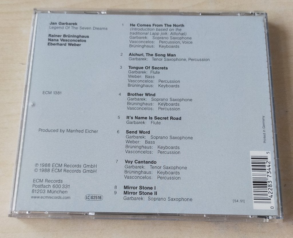 Jan Garbarek - Legend of the Seven Dreams CD 1988/199? ECM, Cd's en Dvd's, Ophalen of Verzenden, Zo goed als nieuw, Jazz