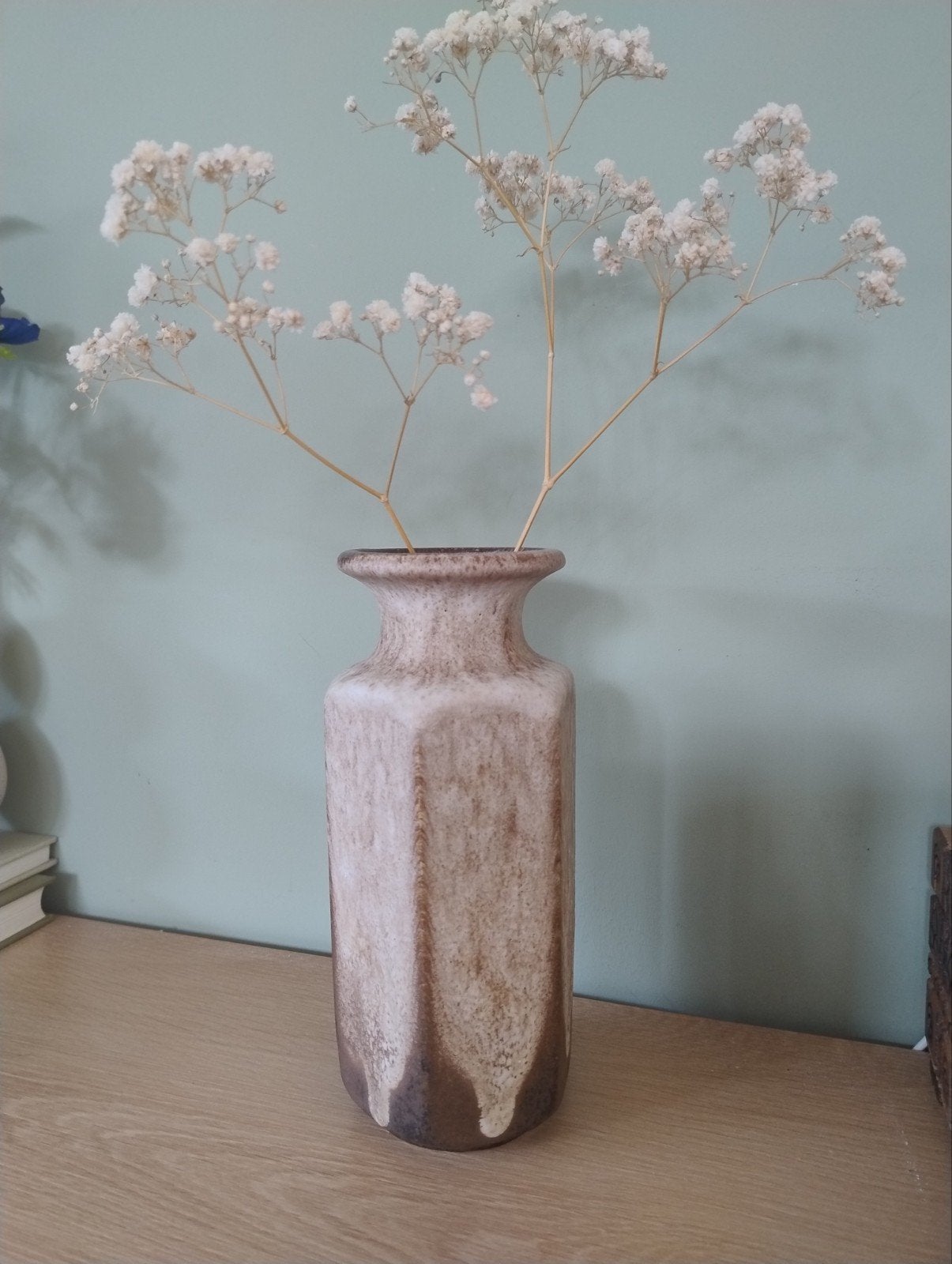 Vintage West Germany fatlava Vaas Bruin/Beige 22cm, Ophalen of Verzenden
