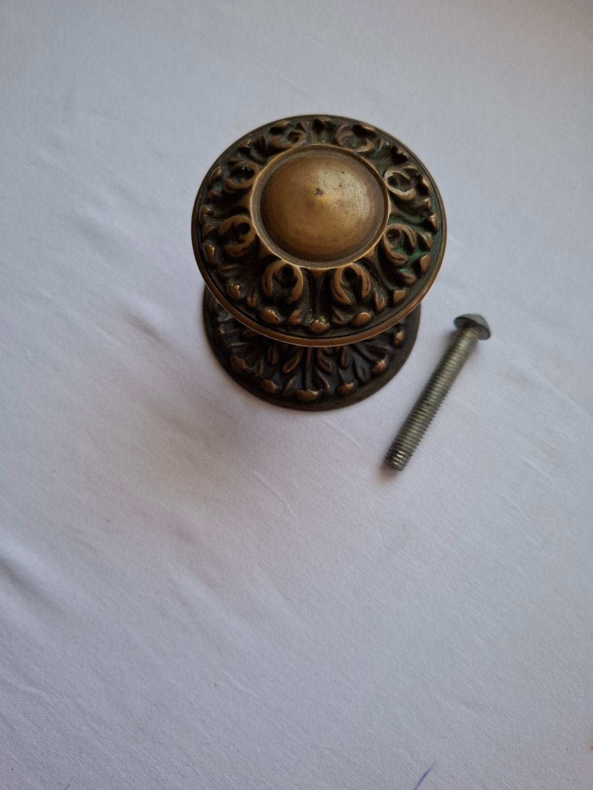 oude koperen deurknop met achterplaat, Ophalen of Verzenden, Gebruikt, Koper of Messing, Overige typen