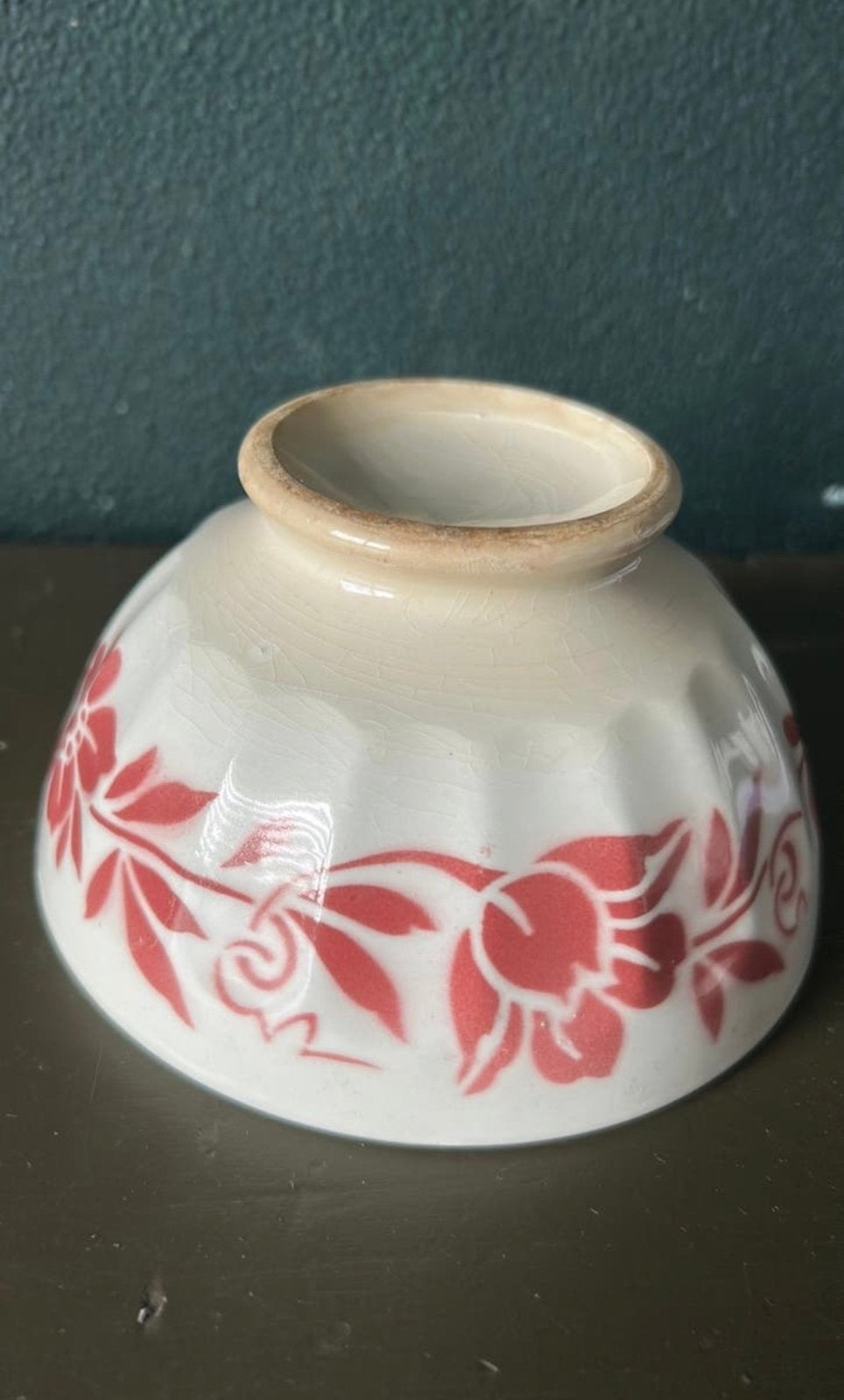 Franse spoelkom rode bloem, Antiek en Kunst, Ophalen of Verzenden