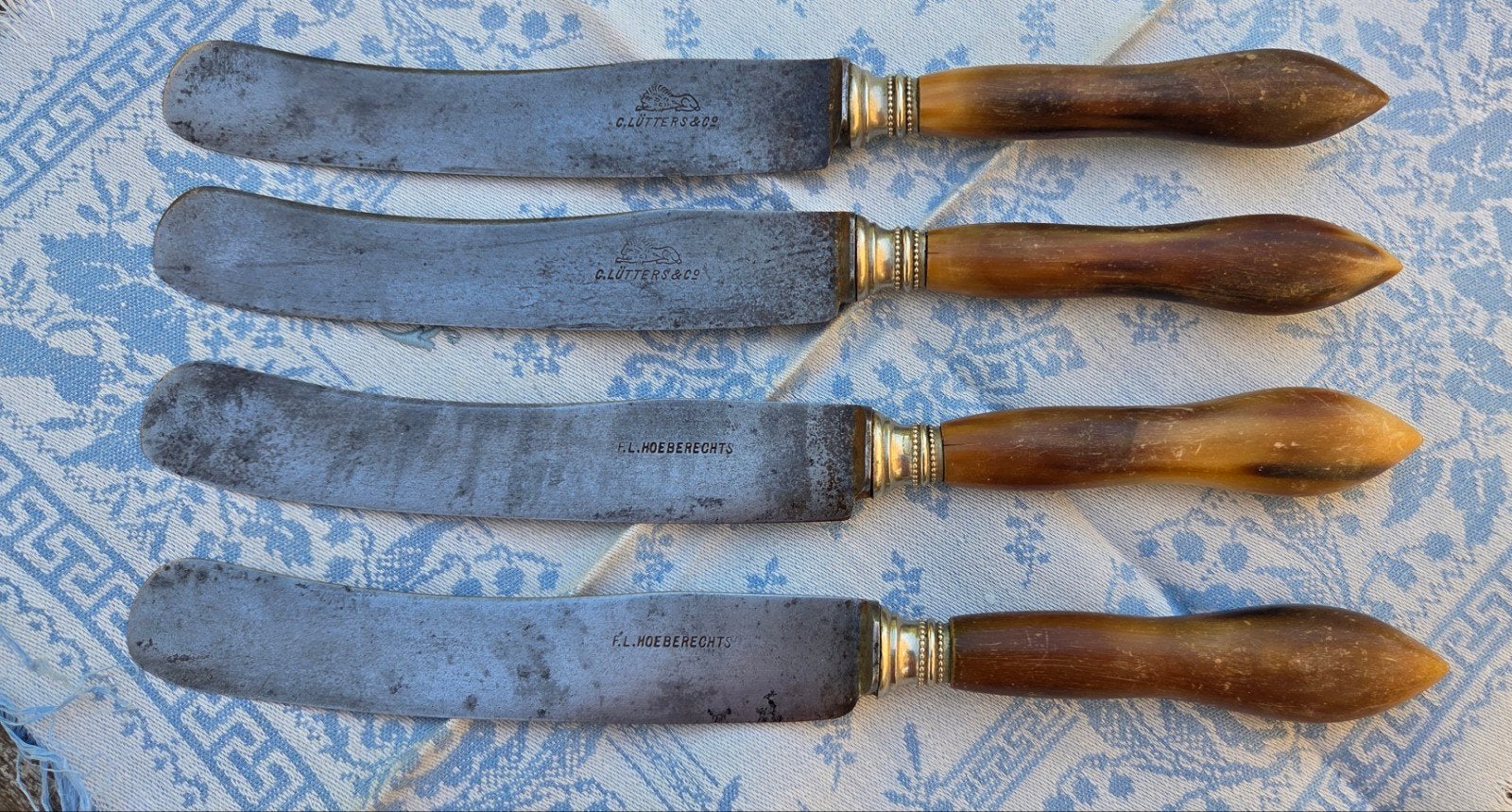 4 Antieke Solingen tafelmessen C. Lütters & F.L. Hoeberechts, Ophalen of Verzenden