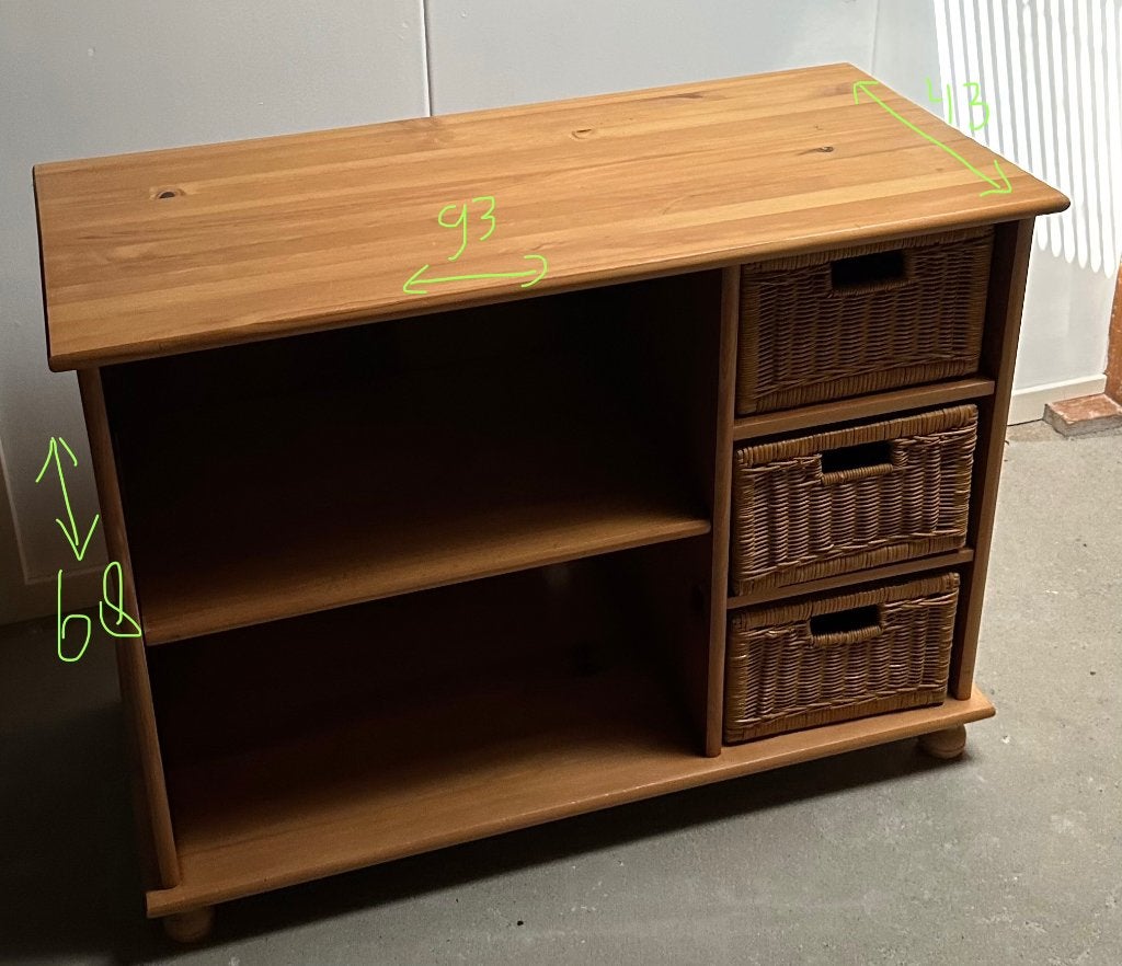 tv meubel vintage met rieten manden, Ophalen, Vintage, 50 tot 100 cm, Zo goed als nieuw