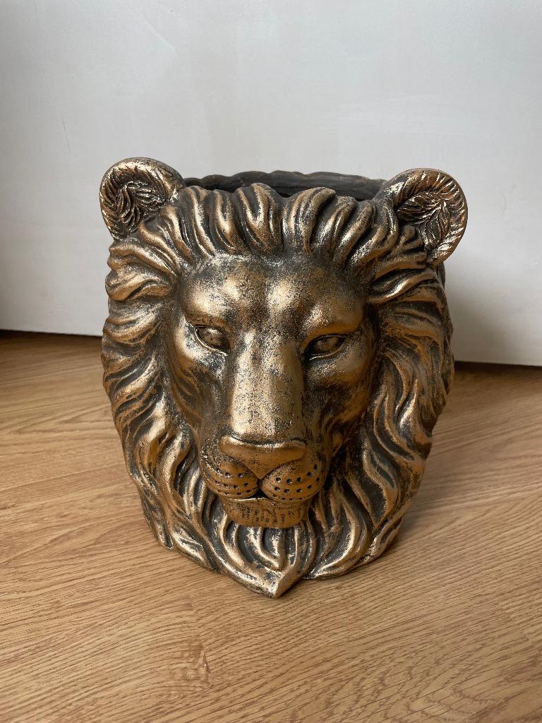 Leeuwenkop bloempot goud 24 cm, Ophalen, Rond, Nieuw, Balkon
