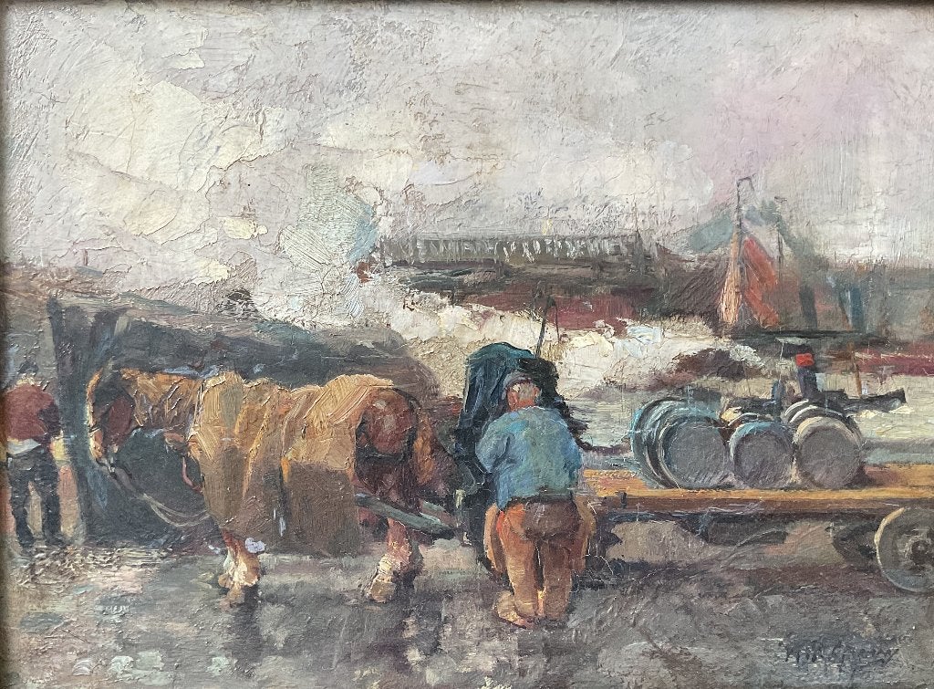 Hendrik Pieter Groen (1886-1964)-Oosterkade Rotterdam, Antiek en Kunst, Paneel, Impressionistisch, Ophalen of Verzenden, Gesigneerd