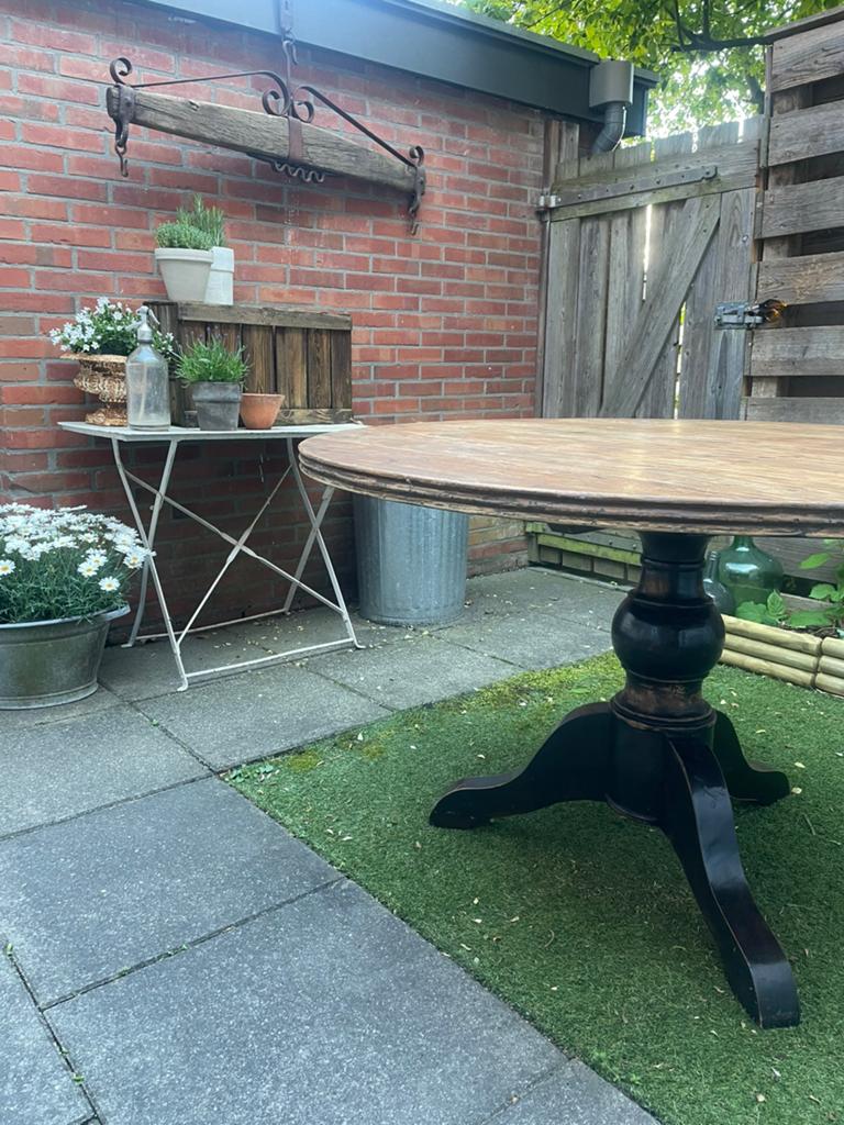 Landelijke robuste ronde eettafel, Tuin en Terras, Tuintafels, Ophalen, Gebruikt, Rond, Hout