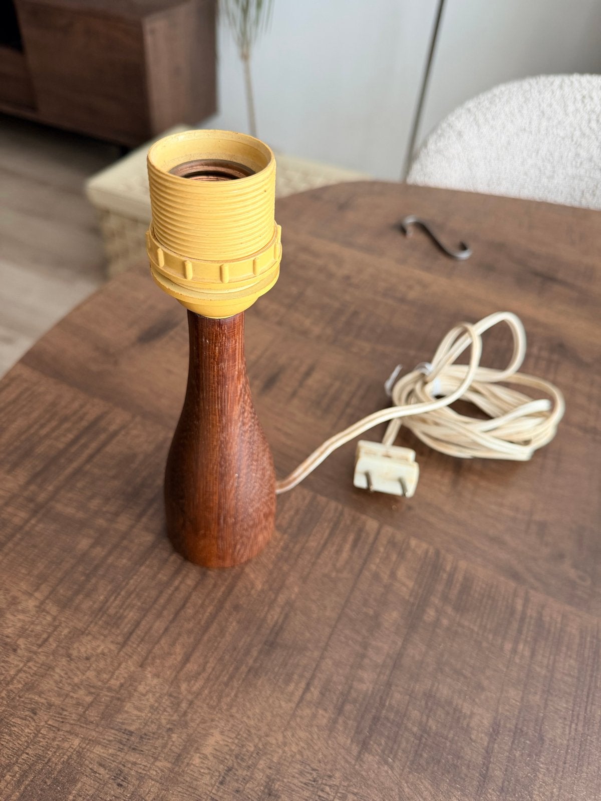 Vintage houten tafellamp voet - Retro design, Gebruikt, Overige merken, Vintage, E27 (groot)