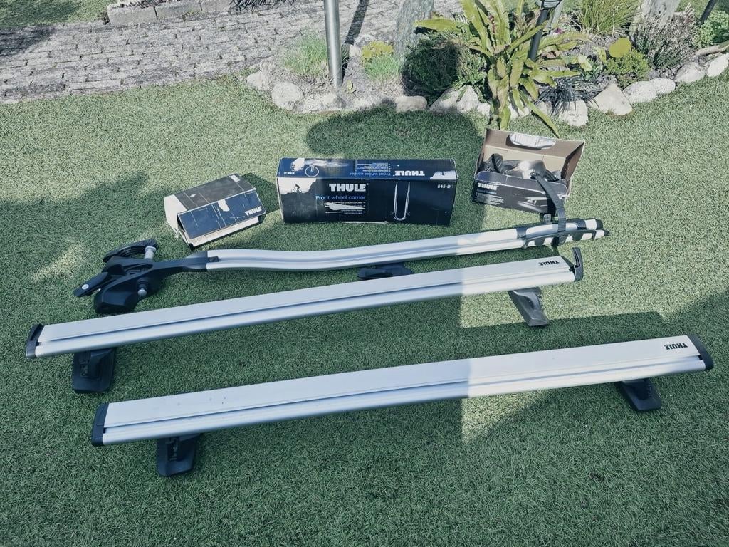 Thule Wingbar met fietsendrager en wieldrager, Auto diversen, Fietsendragers, Ophalen of Verzenden, 1 fiets, Gebruikt, Dakdrager