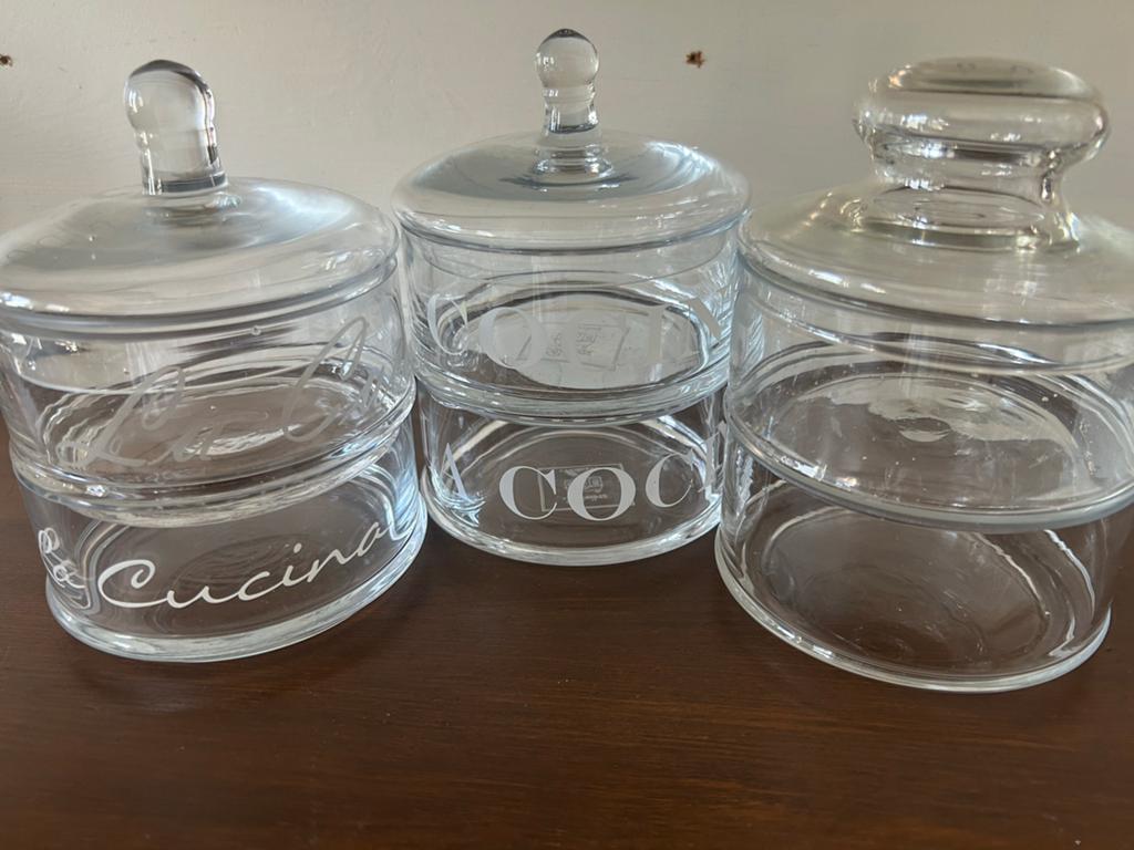 Set van 3 glazen voorraadpotten met deksel, Glas, Ophalen of Verzenden, Zo goed als nieuw, Voorraadpot