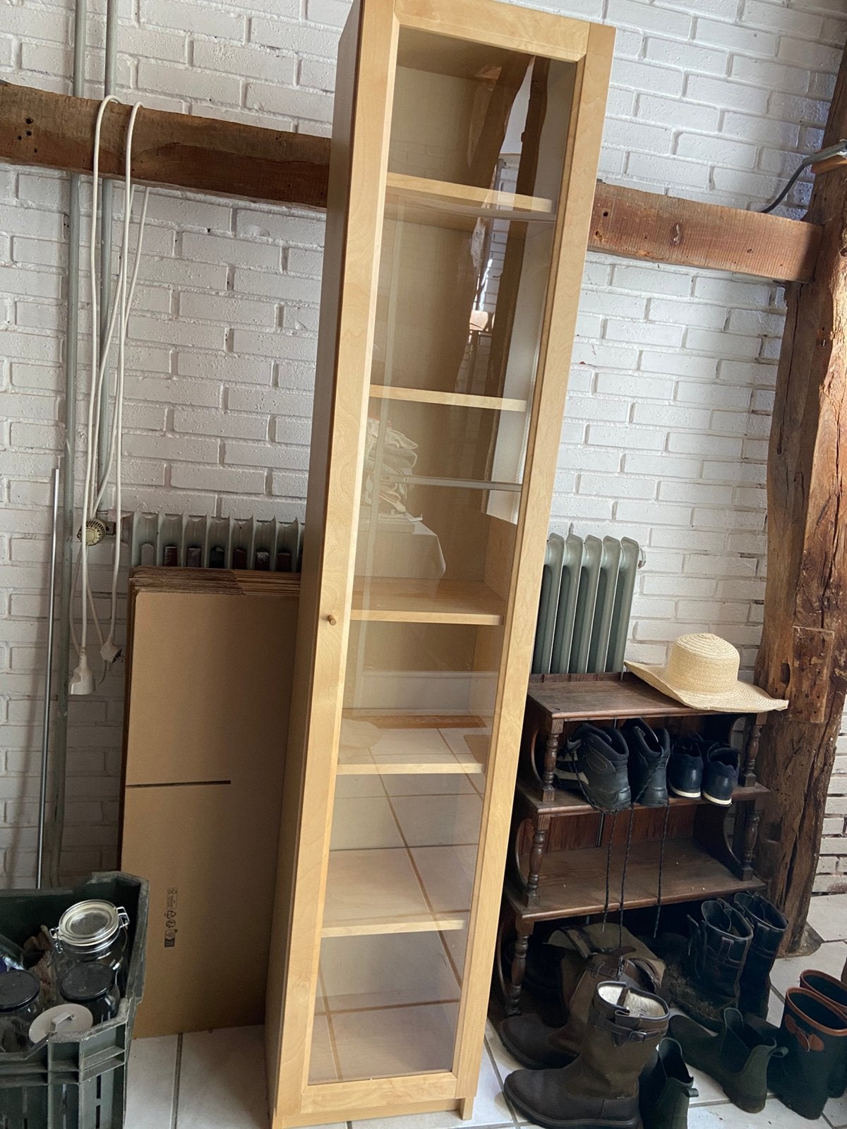 Badkamerkast  202 cm x 40,5 x 30 diep. Hout/glas 5 planken, Ophalen, (Half)hoge kast, Minder dan 50 cm, 200 cm of meer