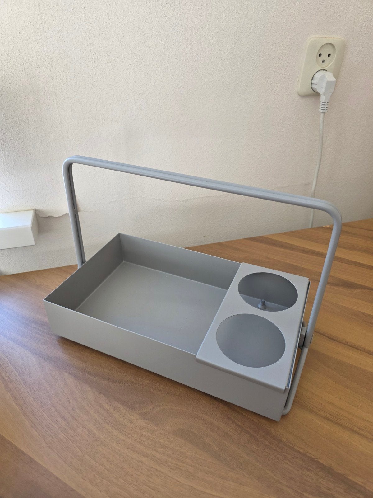 Grijze metalen opbergmand met handvat, Huis en Inrichting, Woonaccessoires | Dienbladen, Ophalen, Zo goed als nieuw, Rond, Metaal