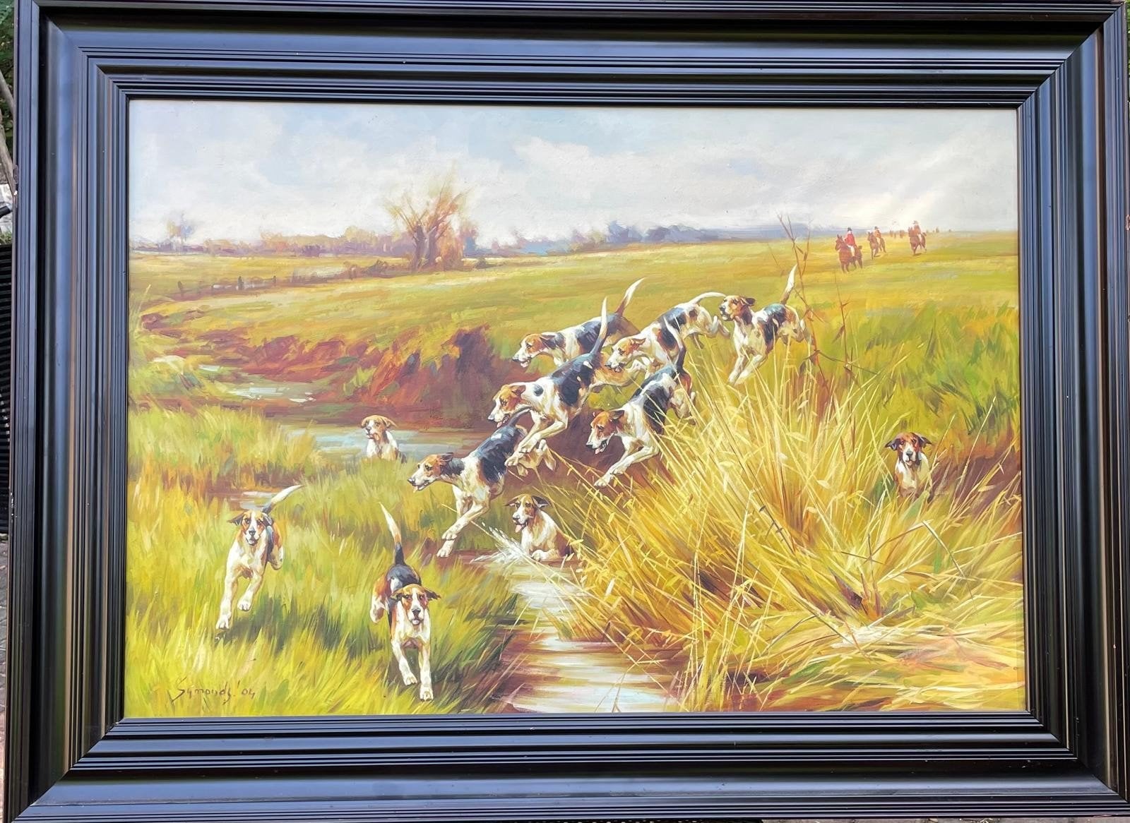 Jachthonden in Landschap - Olieverfschilderij Symonds '04, Ophalen of Verzenden