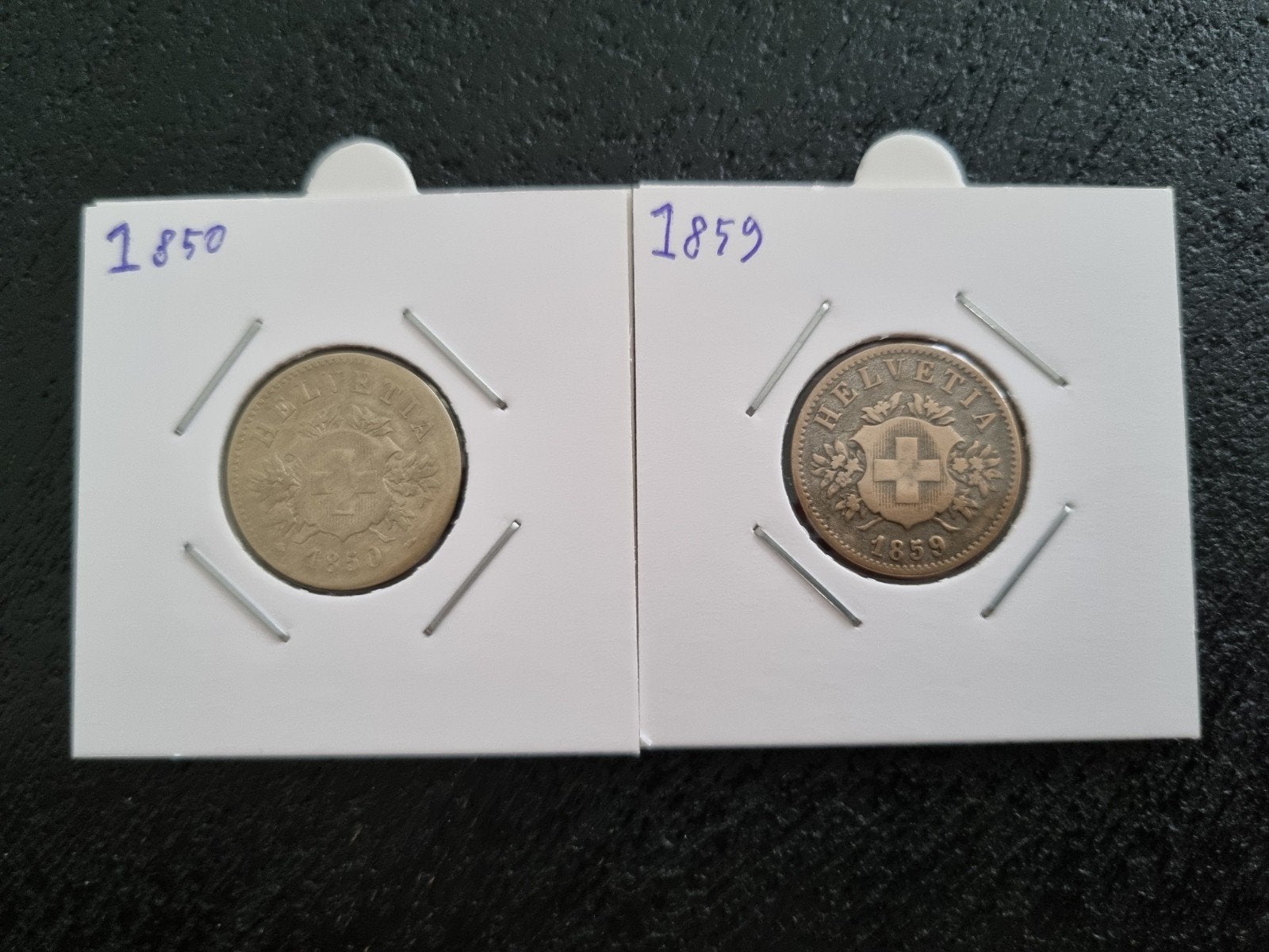 Zilveren 20 rappen 1850 en 1859, Ophalen of Verzenden, Overige landen, Setje, Zilver