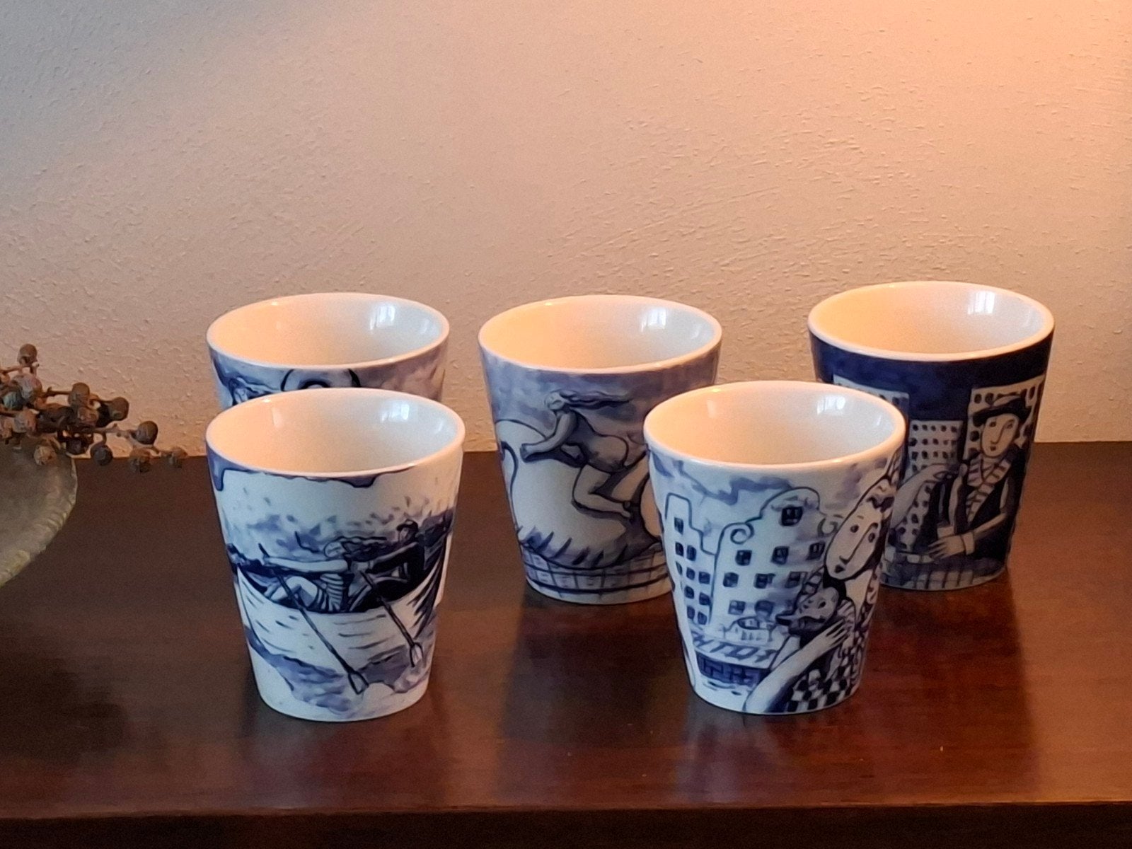 Set van 5 Jacques Tange bekers – Schoonhoven Keramiek, Gebruikt, Overige merken, Keramiek, Overige stijlen