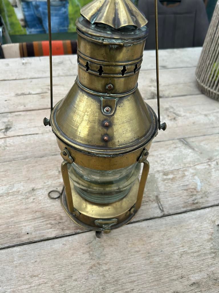 Antieke messing scheepslamp / ankerlicht, Antiek en Kunst, Ophalen