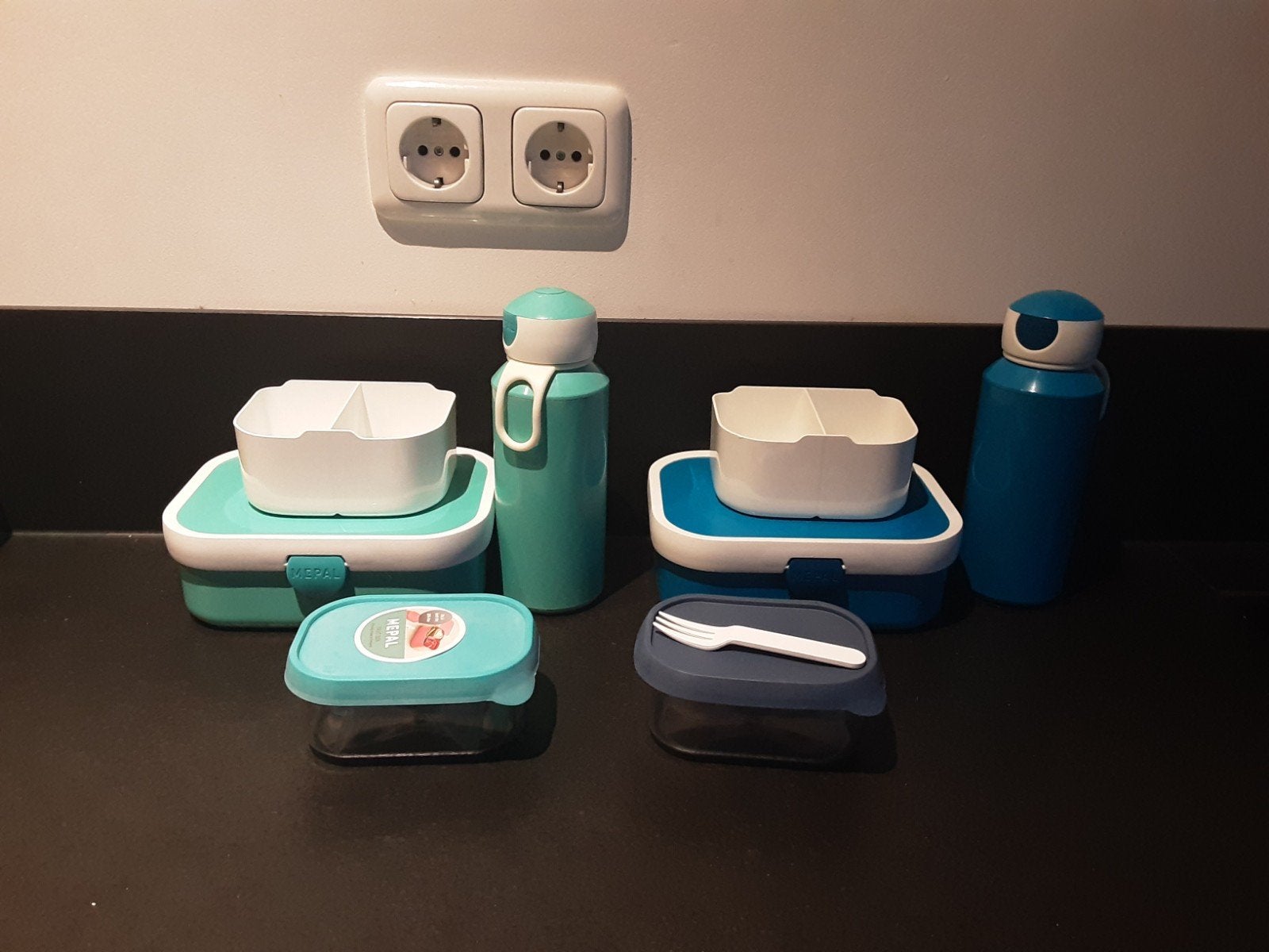 Mepal school set 2x groen en blauw beker broodtrommel, Ophalen of Verzenden