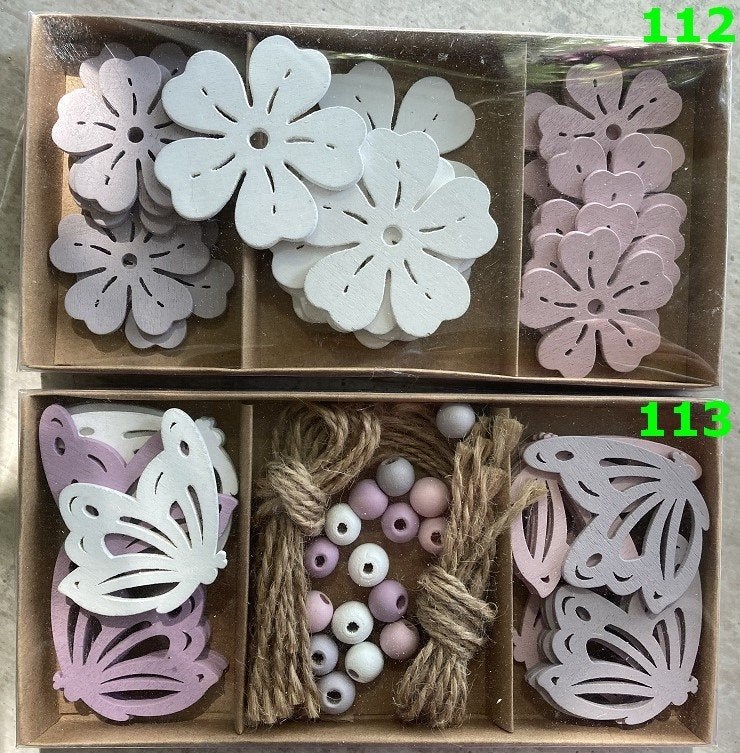 HOUT DECO 112-113 DECO BLOEMEN EN VLINDERS NIEUW, -, -, Nieuw, Meerkleurig