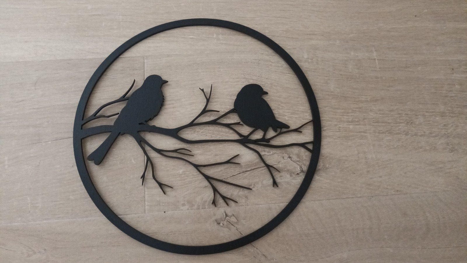 Wanddecoratie hout Zwart - Vogels op Tak, 29 cm, Metaal, Wandsculptuur, Zwart