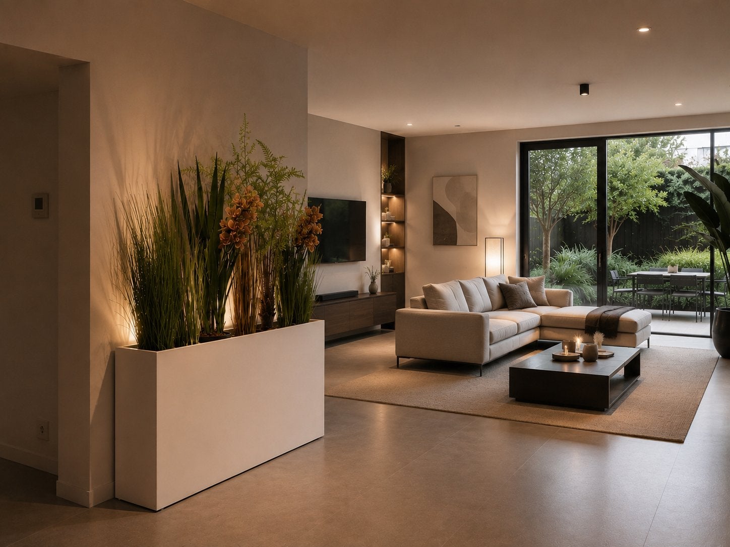 Grote Witte Bloembak / roomdevider met Kunstplanten, Tuin en Terras, Ophalen, Overige materialen, 100 cm of meer, Nieuw