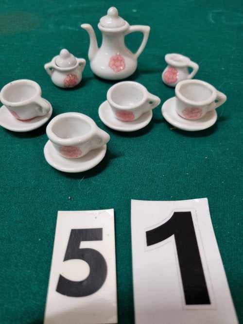 mini servies roze bloem, Antiek en Kunst, Antiek | Servies compleet, Ophalen of Verzenden