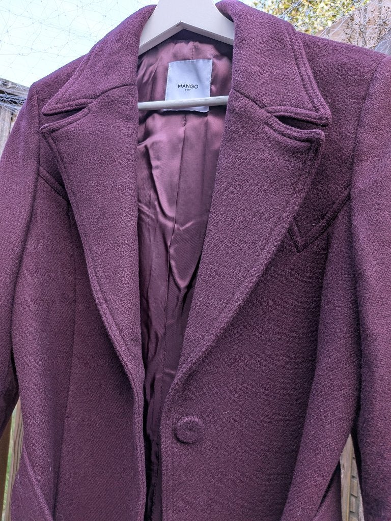 Mango Suit Violet Wool Blend Belted Coat | Size M, Maat 38/40 (M), Mango, Verzenden, Paars