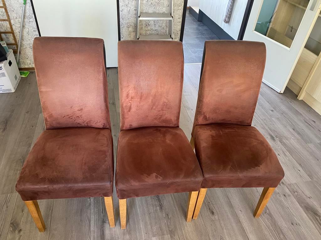 Set 3 x eetkamerstoelen, Ophalen of Verzenden, Gebruikt, Bruin, Vier