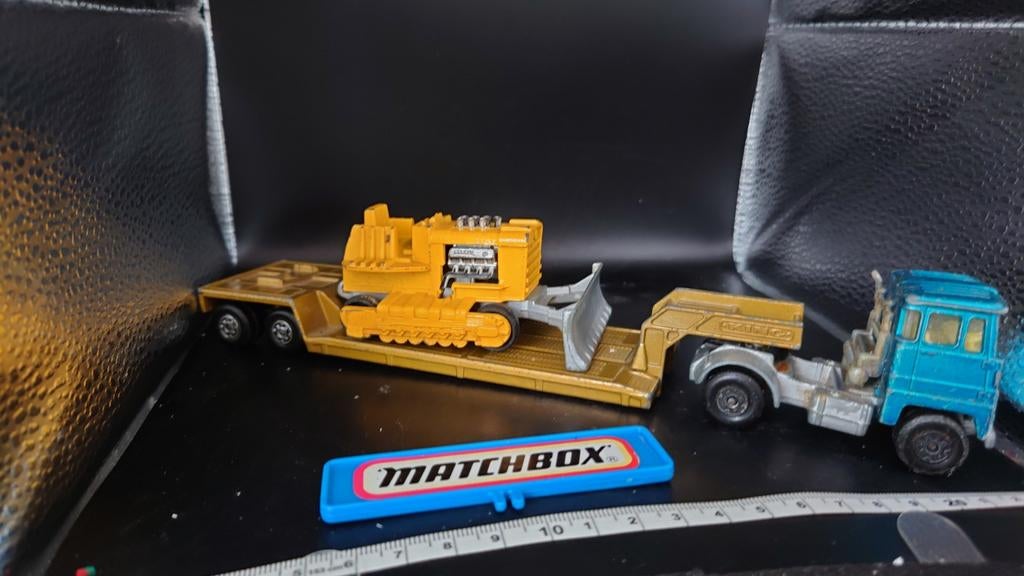 Matchbox Super Kings K-23 Scammell met Low Loader + Bulldoz, Ophalen of Verzenden, Gebruikt, Bus of Vrachtwagen, Matchbox