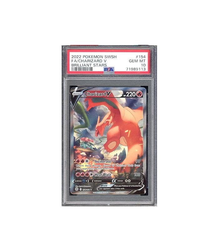 Pokemon Charizard V Brilliant Stars SR Full Art #154 PSA 10, Ophalen of Verzenden, Zo goed als nieuw, Losse kaart, Foil