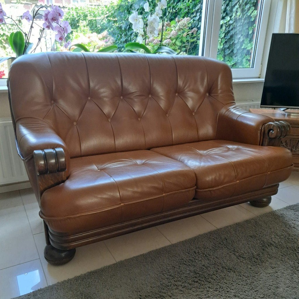 Bank 2 zits leder., Ophalen, Gebruikt, 150 tot 200 cm, Tweepersoons