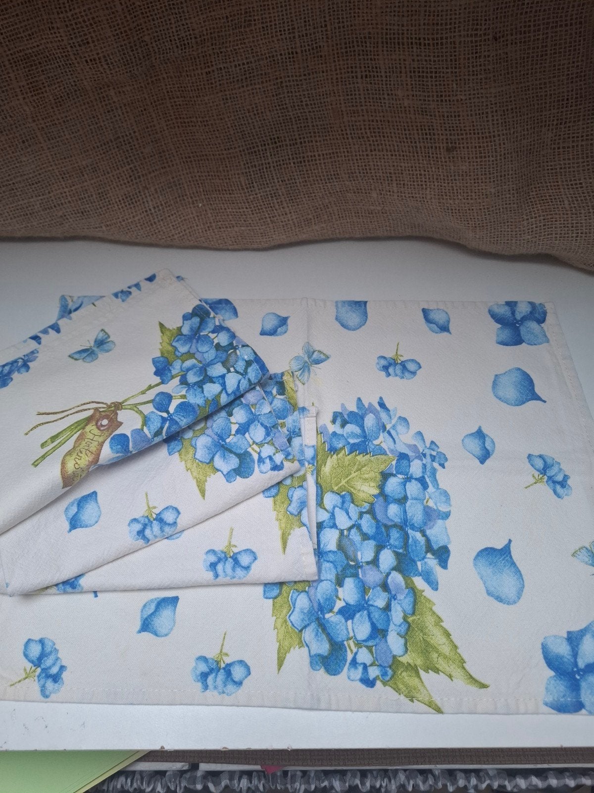Tafellinnen - hortensia - placemats, Ophalen of Verzenden, Zo goed als nieuw, Blauw, Placemat