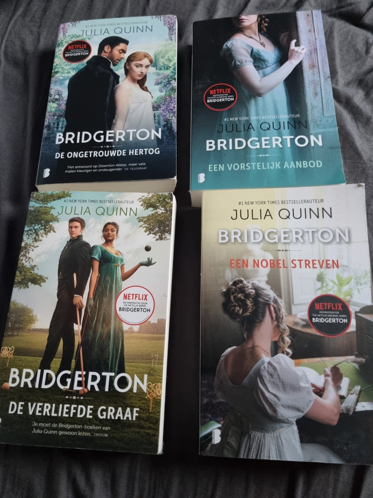 Bridgerton boeken Julia Quinn - 4 delen, Boeken, Ophalen of Verzenden, Zo goed als nieuw, Julia Quinn, Nederland