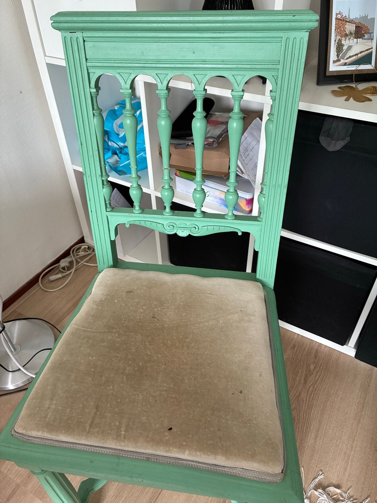 Vintage Groene Stoel met Beklede Zitting, Ophalen
