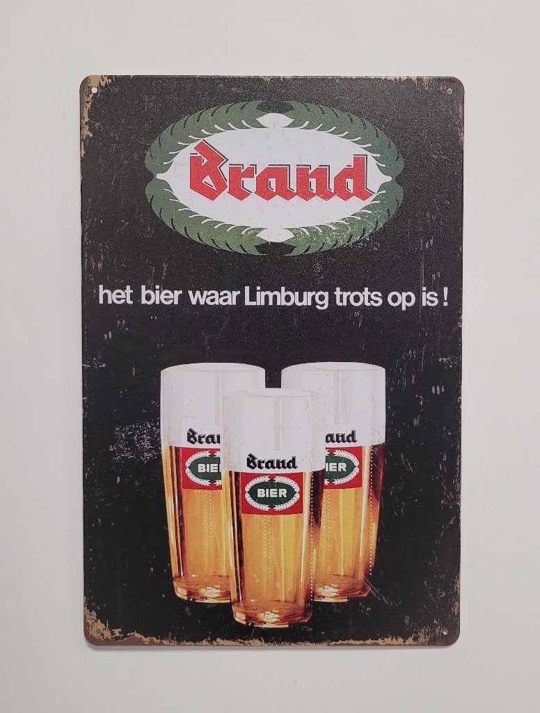 Brand bier 3 glazen reclamebord van metaal wandbord deco, Verzamelen, Biermerken, Ophalen of Verzenden, Nieuw, Reclamebord, Plaat of Schild