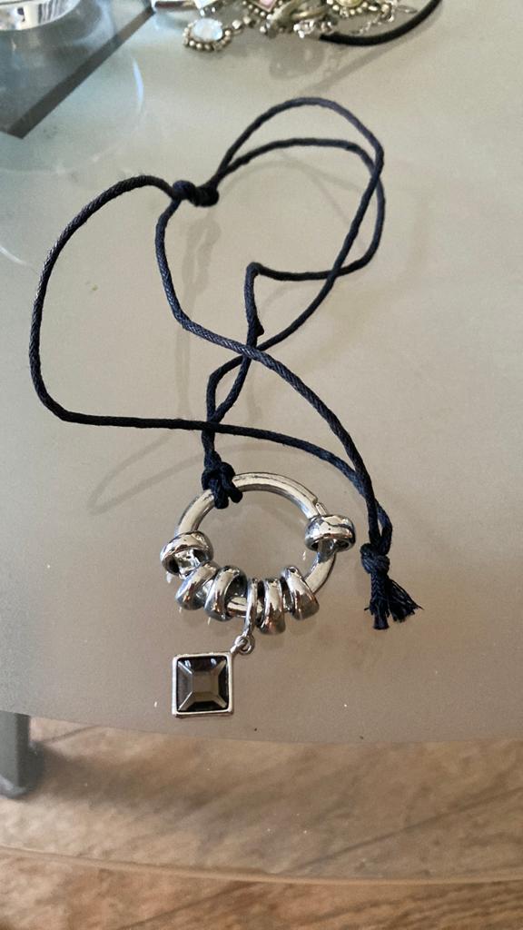 Halssieraad staal met rookkwarts, Ophalen of Verzenden, Zo goed als nieuw, Zilver, Overige materialen