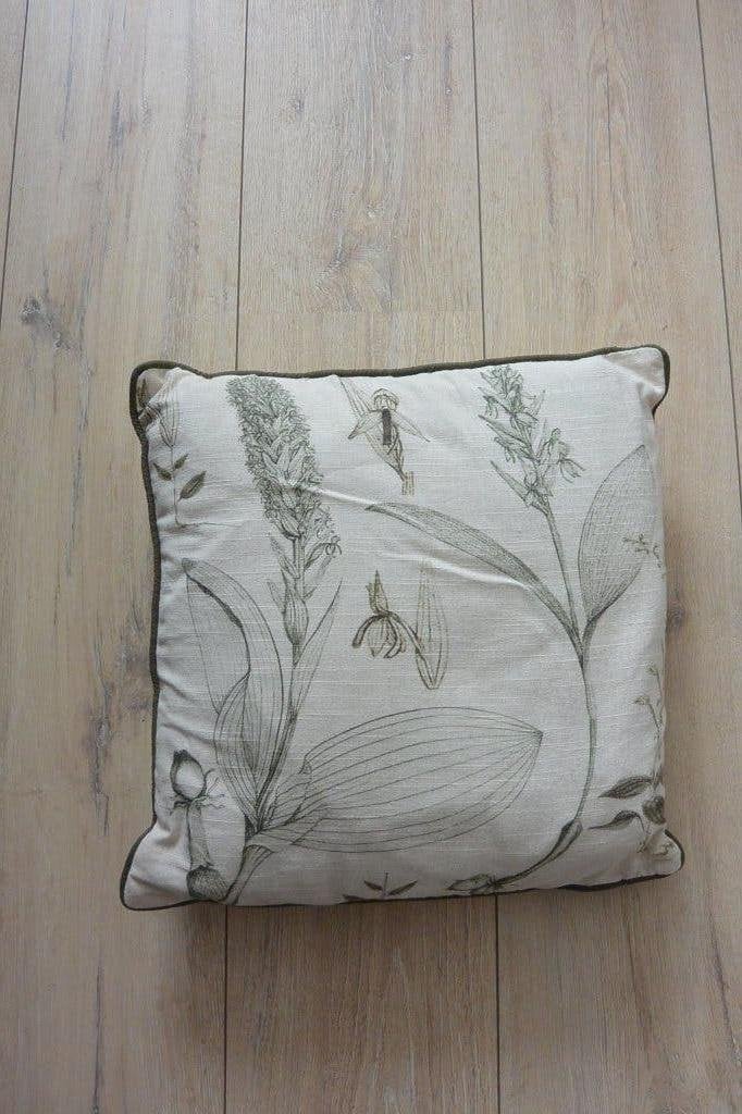 Sierkussen met botanische print 40x40cm, Gebruikt, Beige, Vierkant, Ophalen of Verzenden