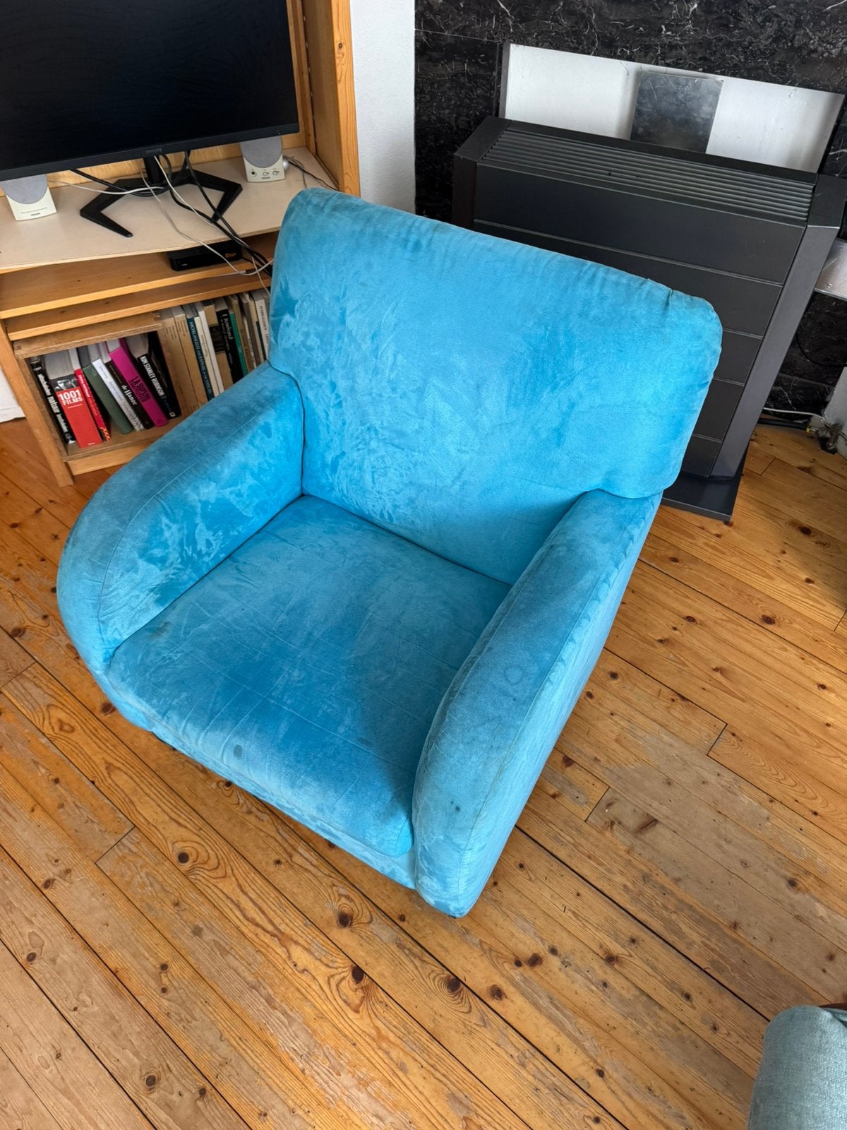 Blauwe fauteuil, Ophalen, Zo goed als nieuw, 75 tot 100 cm, 50 tot 75 cm